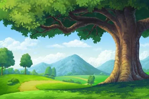 Paintings for the hill Trees and paths Stock Illustration