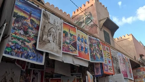 Paintings in the souk of marrakech, morocco Stock Footage 257545337