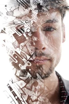 Paintography. Hand painted abstract pattern combined with a portrait Foto stock