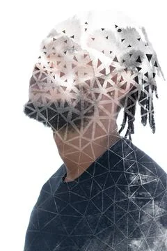 Paintography. Hand painted triangular pattern combined with a portrait 스톡 사진