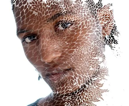 Paintography. Leafy pattern combined with a portrait of a man Stock Photos