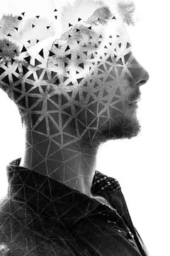 Paintography. Triangulation pattern mixed with a portrait Stock Photos