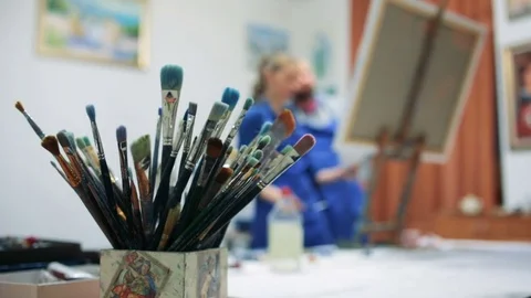 Paints and brushes Stock Footage 72860142