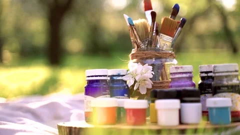 Paints and brushes Stock Footage 195721733