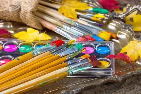 Paints and brushes Foto stock