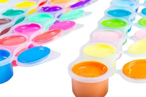 Paints into containers . Stock Photos