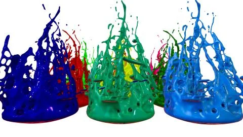 Paints dance on white background. Simulation of 3d splashes of ink on a musical Stock Illustration