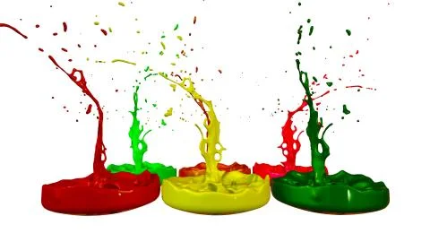 Paints dance on white background. Simulation of 3d splashes of ink on a musical Stock Illustration