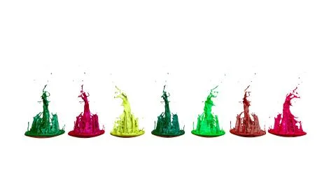 Paints dance on white background. Simulation of 3d splashes of ink on a musical イラスト素材