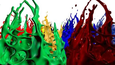 Paints dance on white background. Simulation of 3d splashes of ink on a musical Stock Illustration