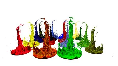 Paints dance on white background. Simulation of 3d splashes of ink on a musical Stock Illustration