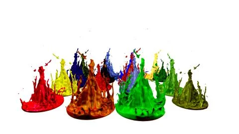 Paints dance on white background. Simulation of 3d splashes of ink on a musical イラスト素材