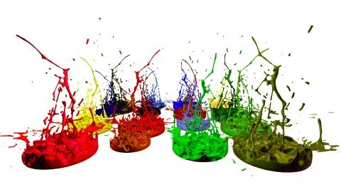 Paints dance on white background. Simulation of 3d splashes of ink on a musical Stock Illustration