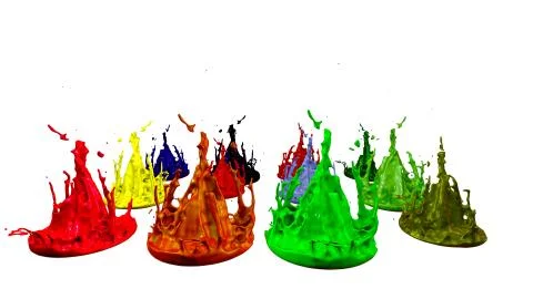 Paints dance on white background. Simulation of 3d splashes of ink on a musical イラスト素材