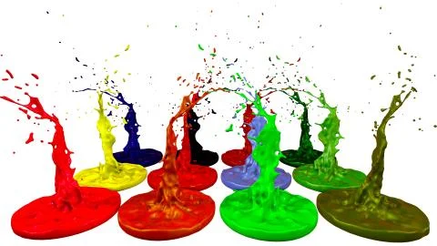 Paints dance on white background. Simulation of 3d splashes of ink on a musical Illustrazione stock