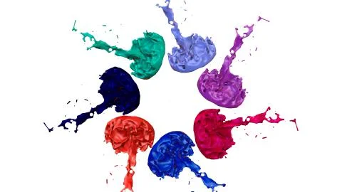 Paints dance on white background. Simulation of 3d splashes of ink on a musical イラスト素材