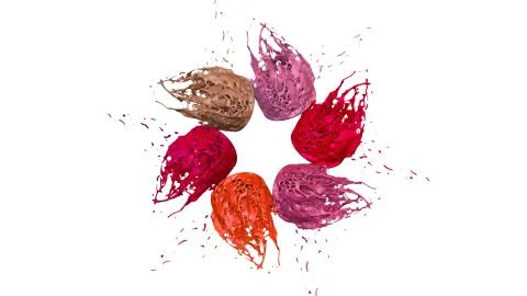 Paints dance on white background. Simulation of 3d splashes of ink on a musical 库存插图