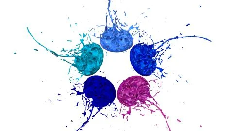 Paints dance on white background. Simulation of 3d splashes of ink on a musical イラスト素材