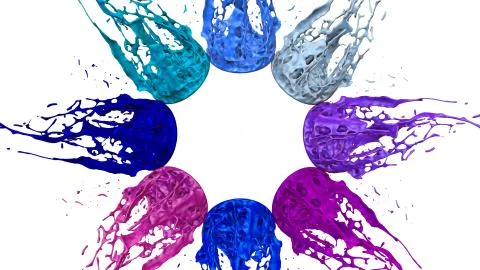 Paints dance on white background. Simulation of 3d splashes of ink on a musical Stock Illustration