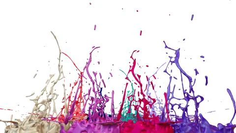 Paints dance on white background. Simulation of 3d splashes of ink on a musical Stock Illustration