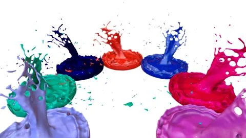 Paints dance on white background. Simulation of 3d splashes of ink on a musical イラスト素材