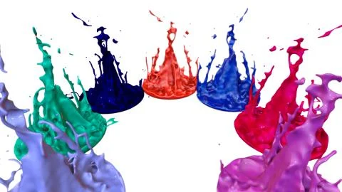 Paints dance on white background. Simulation of 3d splashes of ink on a musical Stock Illustration