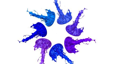 Paints dance on white background. Simulation of 3d splashes of ink on a musical イラスト素材