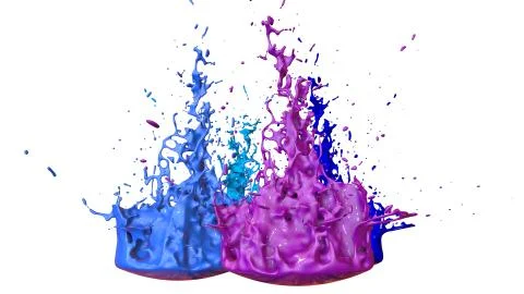 Paints dance on white background. Simulation of 3d splashes of ink on a musical Stock Illustration