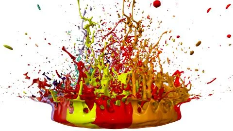 Paints dance on white background. Simulation of 3d splashes of ink on a musical Illustrazione stock