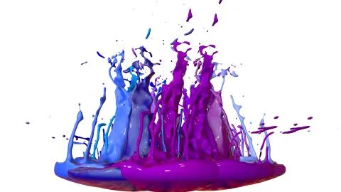 Paints dance on white background. Simulation of 3d splashes of ink on a musical イラスト素材