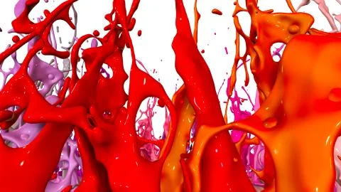 Paints dance on white background. Simulation of 3d splashes of ink on a musical Stock Illustration