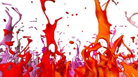 Paints dance on white background. Simulation of 3d splashes of ink on a musical イラスト素材