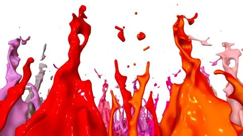 Paints dance on white background. Simulation of 3d splashes of ink on a musical Stock Illustration