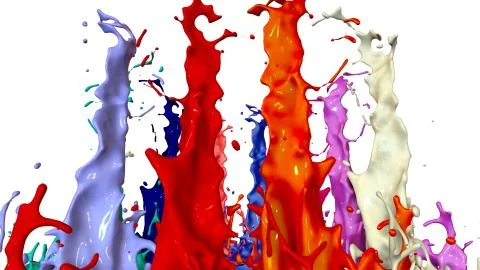 Paints dance on white background. Simulation of 3d splashes of ink on a musical イラスト素材