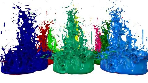 Paints dance on white background. Simulation of 3d splashes of ink on a musical Stock Illustration