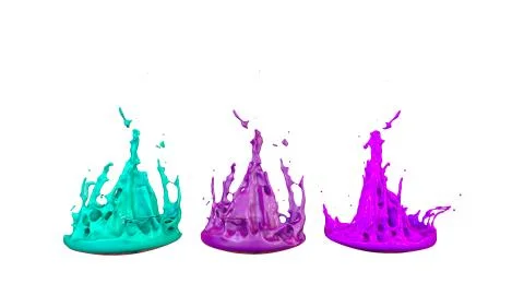 Paints dance on white background. Simulation of 3d splashes of ink on a musical Stock Illustration