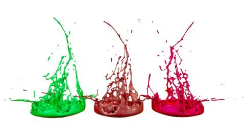 Paints dance on white background. Simulation of 3d splashes of ink on a musical イラスト素材