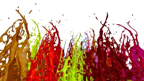 Paints dance on white background. Simulation of 3d splashes of ink on a musical イラスト素材