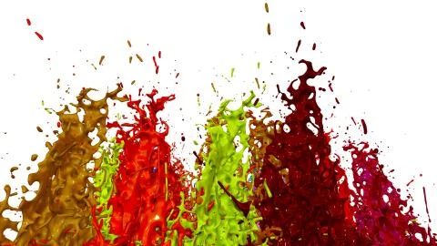 Paints dance on white background. Simulation of 3d splashes of ink on a musical Stock Illustration