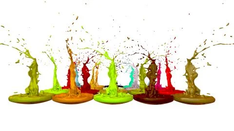 Paints dance on white background. Simulation of 3d splashes of ink on a musical イラスト素材