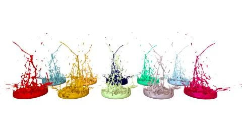 Paints dance on white background. Simulation of 3d splashes of ink on a musical イラスト素材