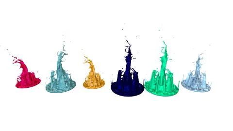 Paints dance on white background. Simulation of 3d splashes of ink on a musical Stock Illustration