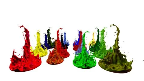 Paints dance on white background. Simulation of 3d splashes of ink on a musical Stock Illustration