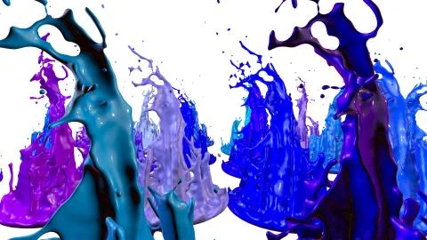 Paints dance on white background. Simulation of 3d splashes of ink on a musical Stock Illustration