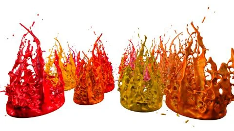 Paints dance on white background. Simulation of 3d splashes of ink on a musical イラスト素材