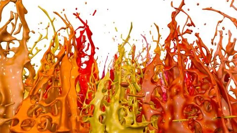 Paints dance on white background. Simulation of 3d splashes of ink on a musical イラスト素材