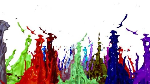 Paints dance on white background. Simulation of 3d splashes of ink on a musical イラスト素材