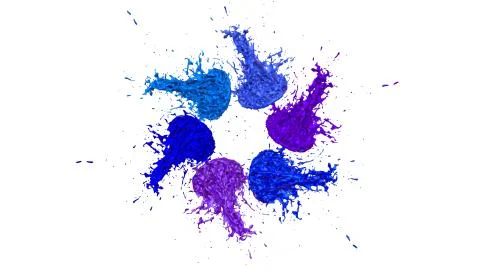 Paints dance on white background. Simulation of 3d splashes of ink on a musical Stock Illustration