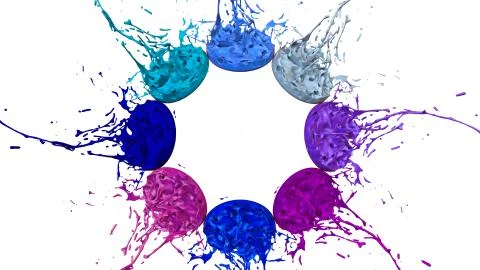 Paints dance on white background. Simulation of 3d splashes of ink on a musical Stock Illustration