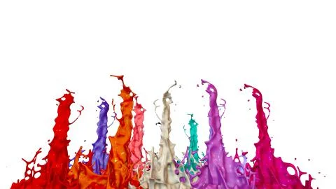 Paints dance on white background. Simulation of 3d splashes of ink on a musical イラスト素材